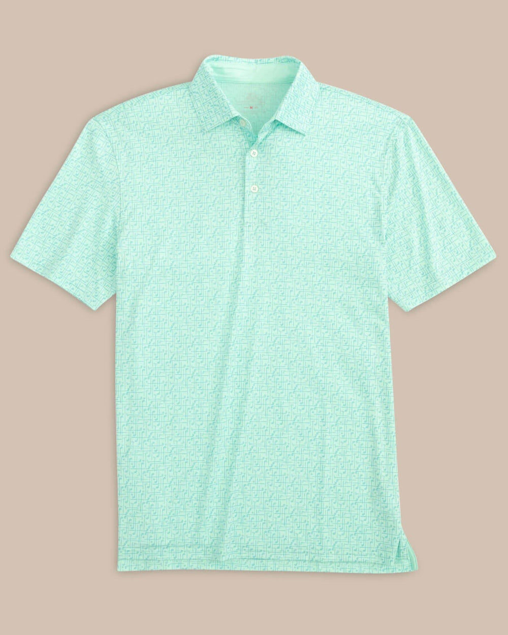 The front view of the Southern Tide Driver Over Clubbing Print Performance Polo Shirt by Southern Tide - Baltic Teal