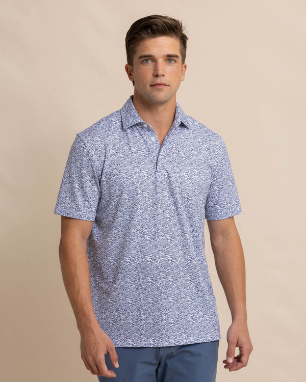 The front view of the Southern Tide Driver Schooling Fish Polo Shirt by Southern Tide - Classic White