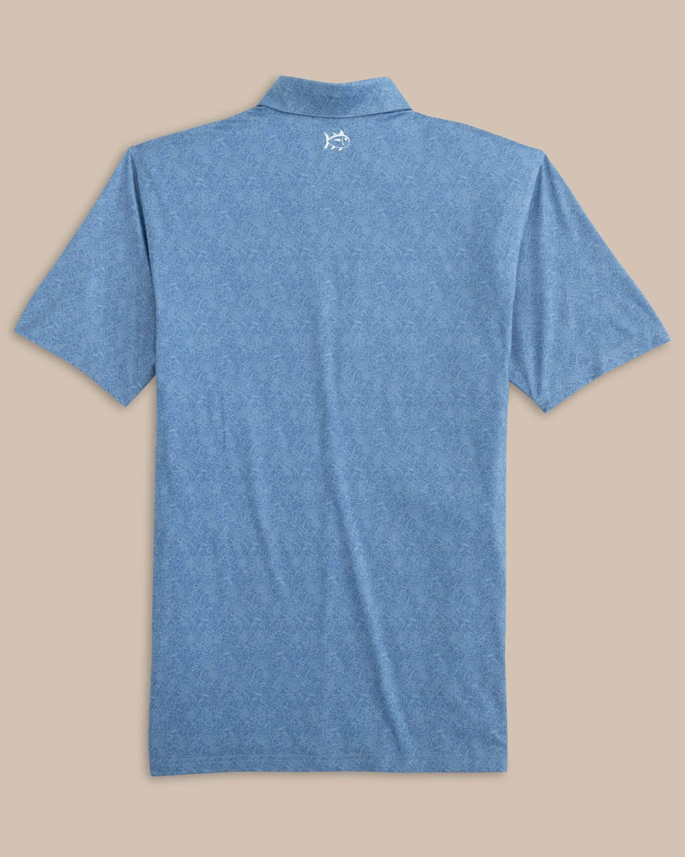 The back view of the Southern Tide Driver Sunny Blooms Polo Shirt by Southern Tide - Coronet Blue