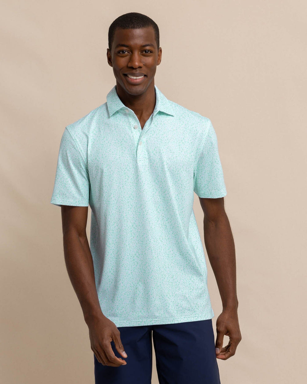 The front view of the Southern Tide Driver That Floral Feeling Printed Polo by Southern Tide - Wake Blue