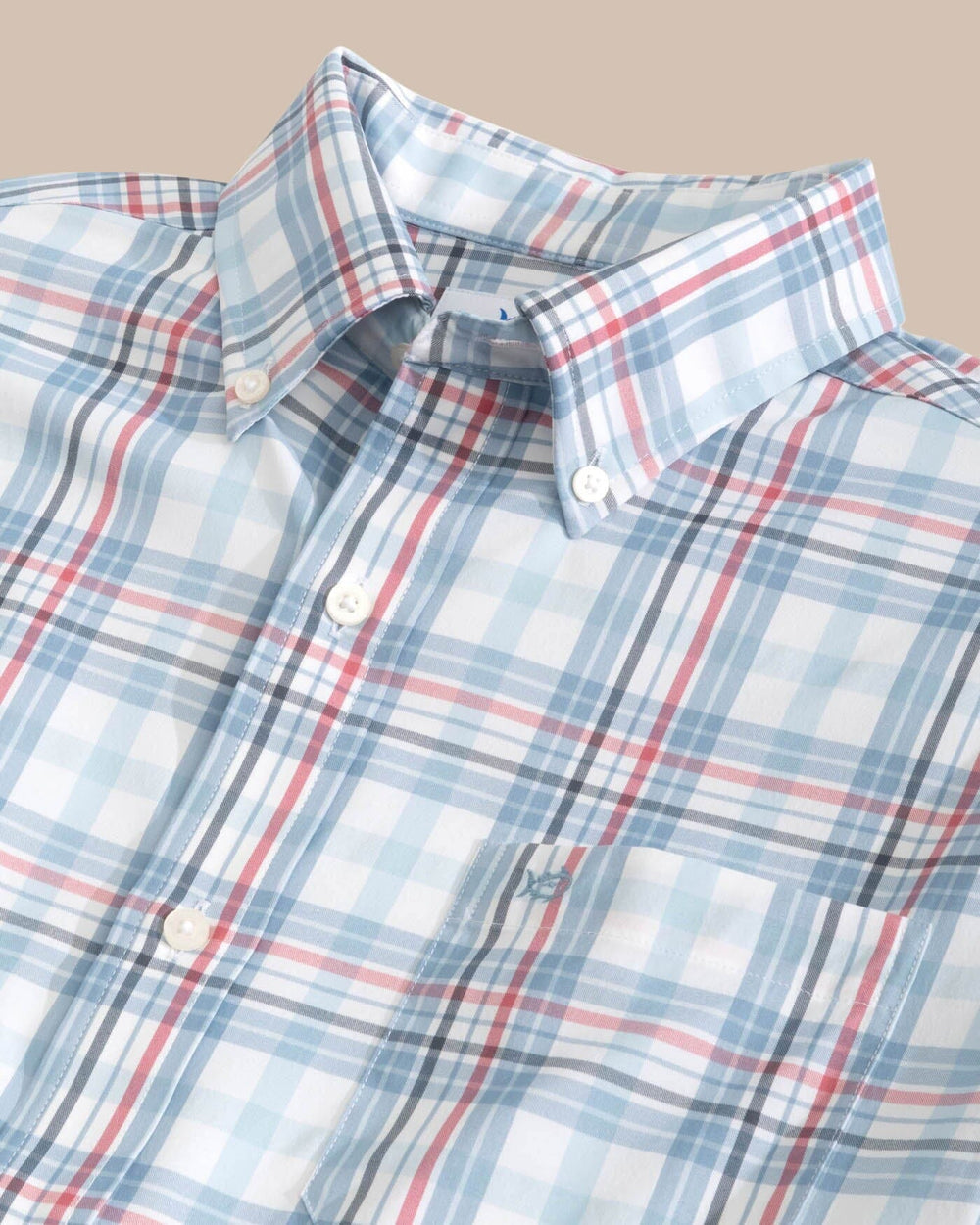 The detail view of the Southern Tide Durwood Plaid Intercoastal Sport Shirts by Southern Tide - Dream Blue