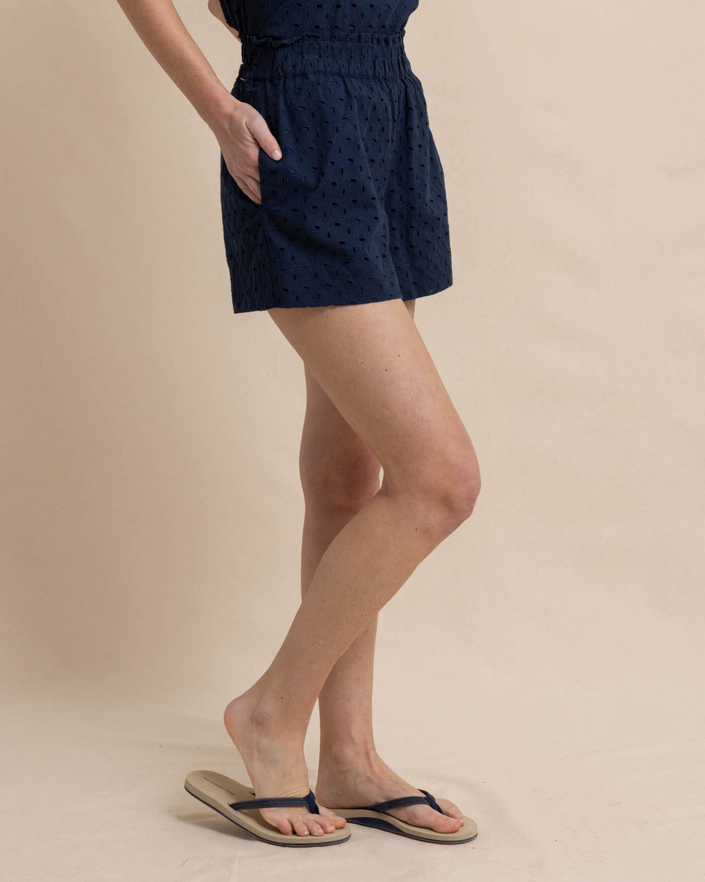 The front view of the Southern Tide Elyse Eyelet Short by Southern Tide - Dress Blue