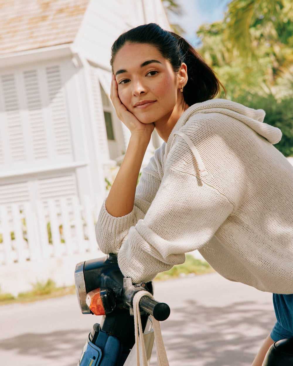 The front view of the Southern Tide Everlee Hoodie Sweater by Southern Tide - Stone