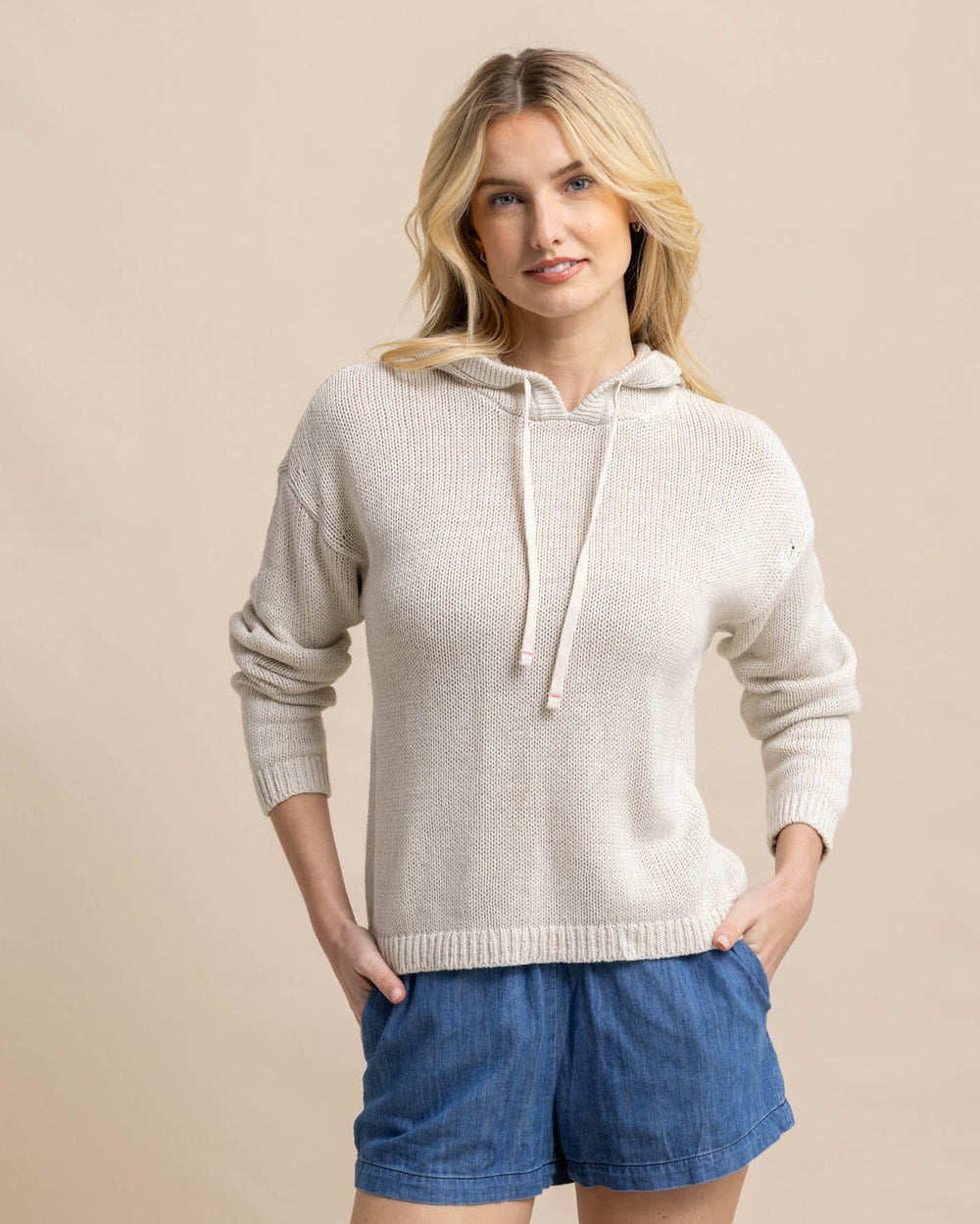The front view of the Southern Tide Everlee Hoodie Sweater by Southern Tide - Stone