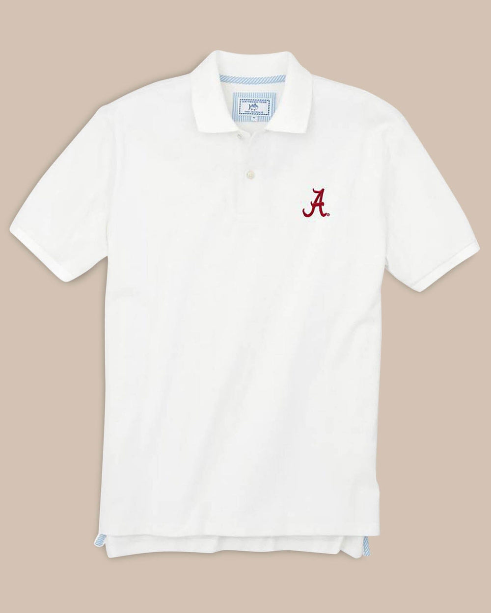 The front view of the Men's White Alabama Crimson Tide Pique Polo Shirt by Southern Tide - Classic White