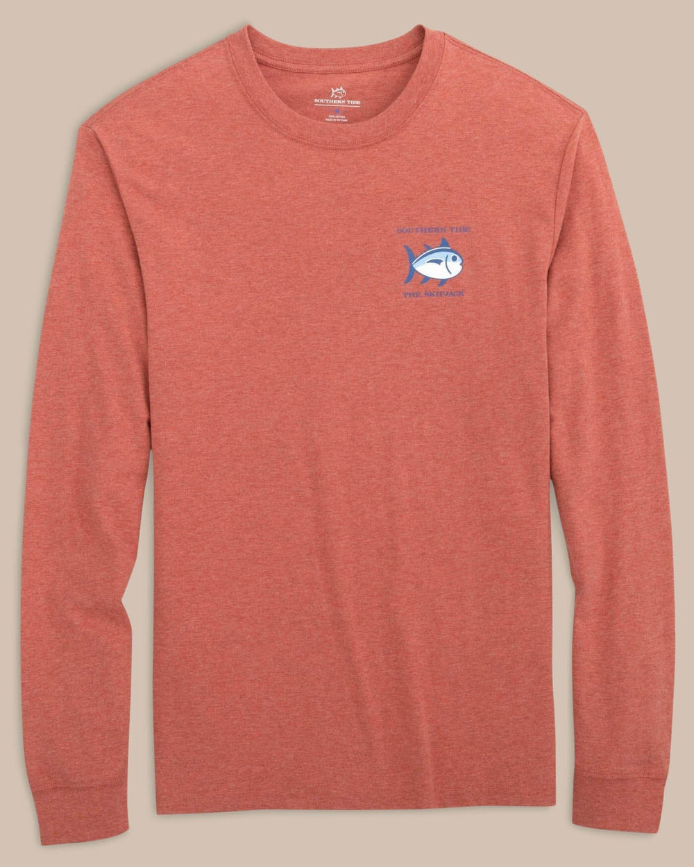 The front view of the Southern Tide Heather Original Skipjack Long Sleeve T-shirt by Southern Tide - Heather Dusty Coral
