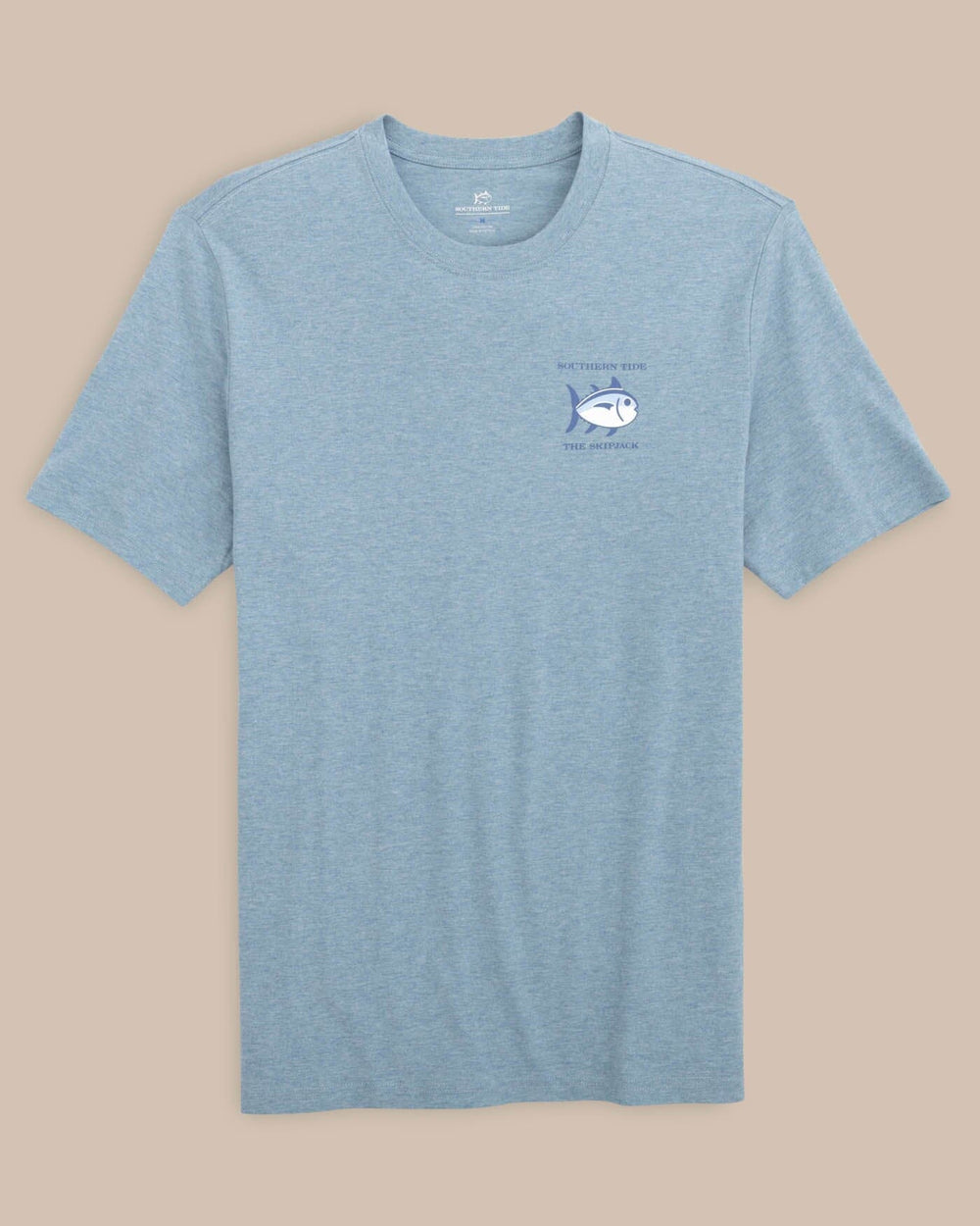 The front view of the Southern Tide Heathered Original Skipjack T-Shirt by Southern Tide - Heather Blue Shadow