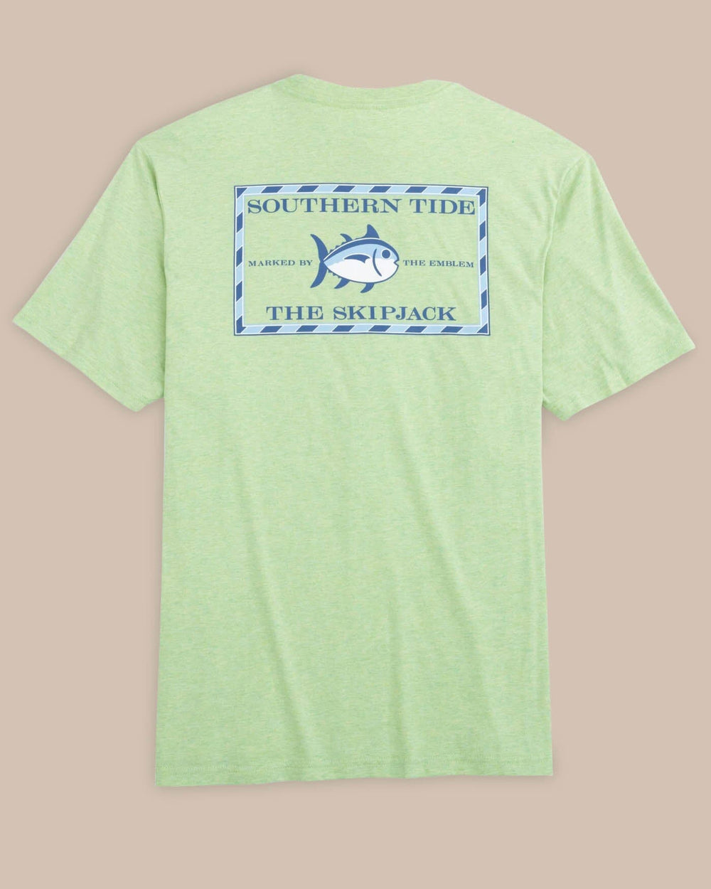 The back view of the Southern Tide heathered-original-skipjack-t-shirt-2 by Southern Tide - Heather Smoke Green