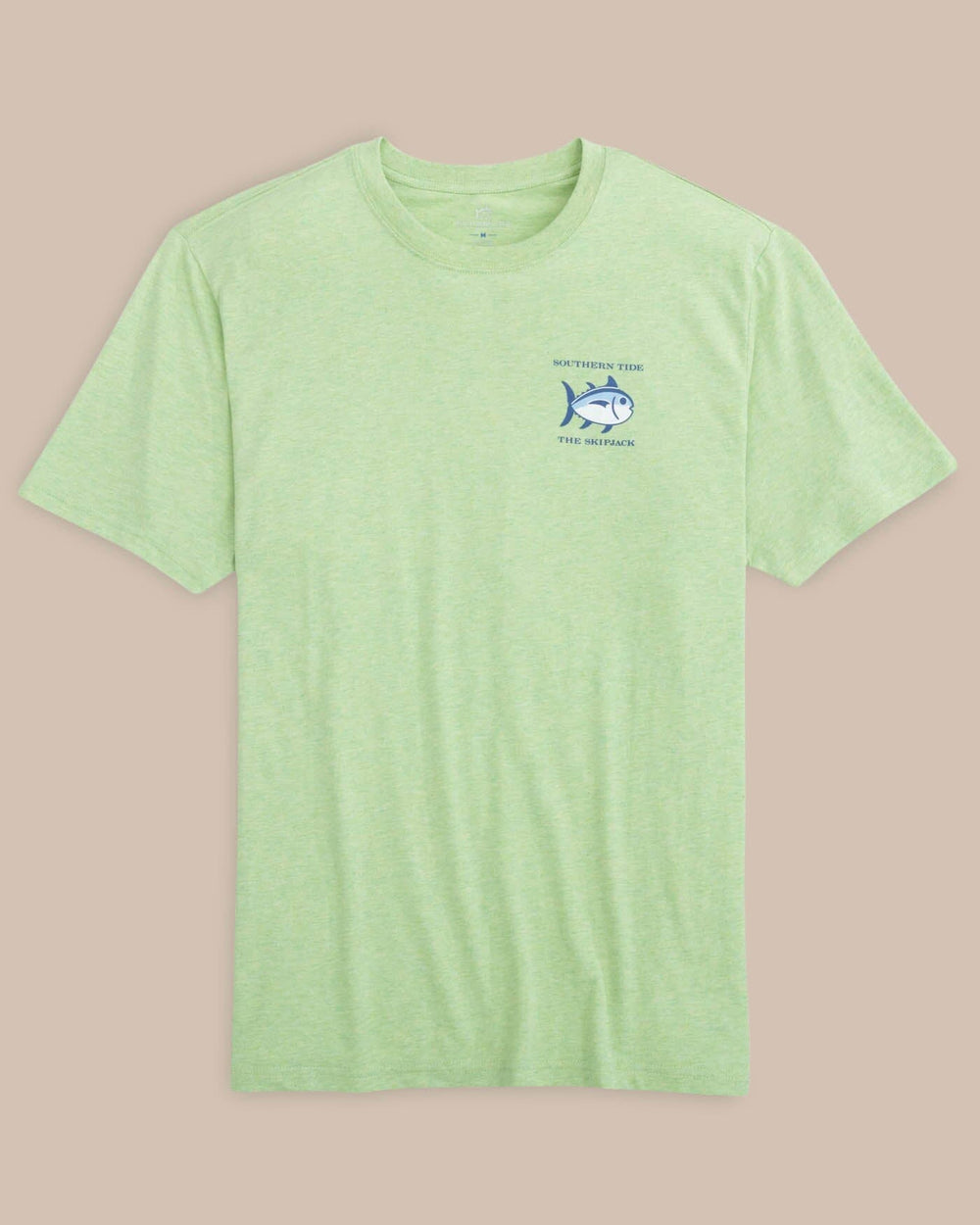 The front view of the Southern Tide heathered-original-skipjack-t-shirt-2 by Southern Tide - Heather Smoke Green