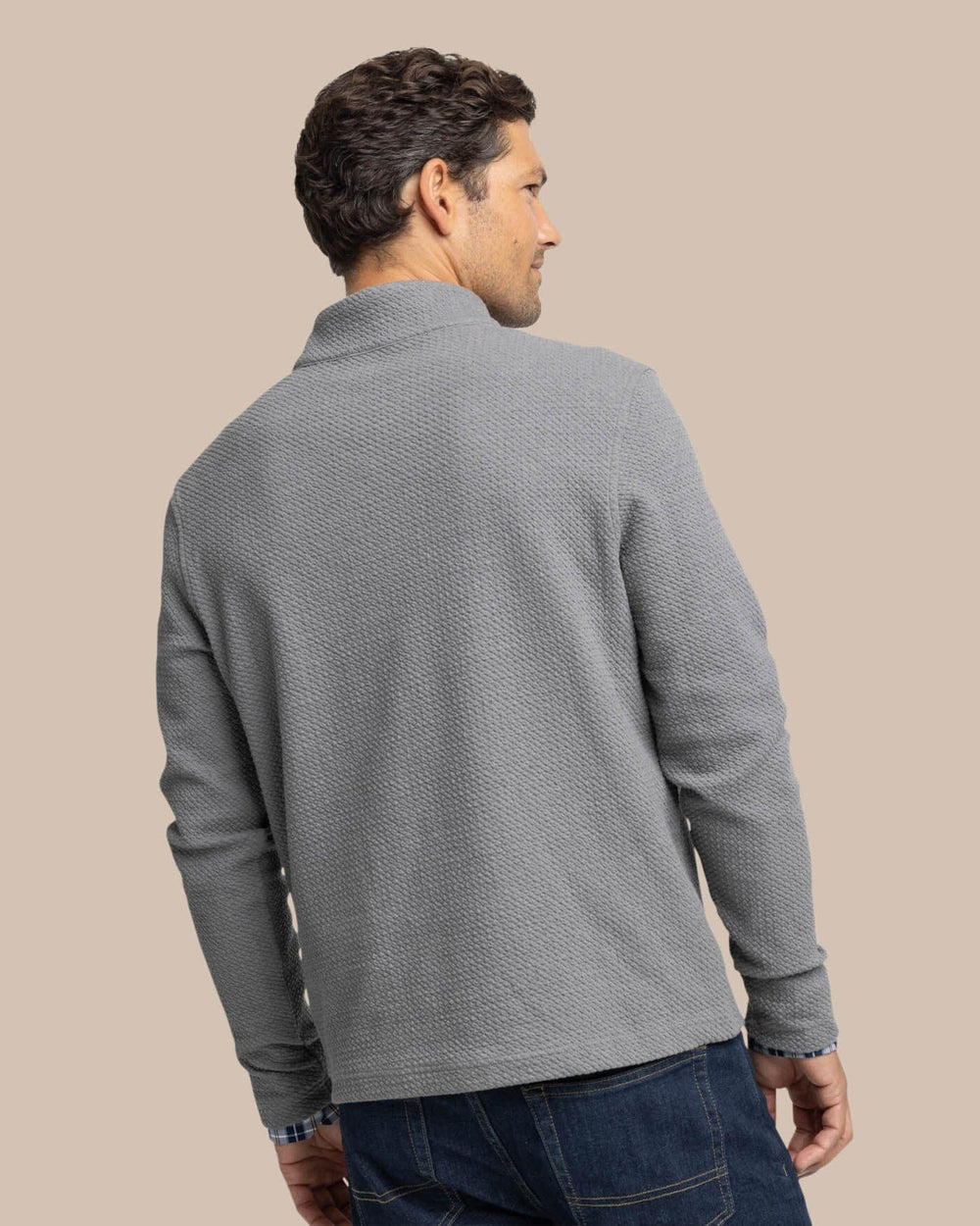 The back view of the Southern Tide Heather Outbound Quarter Zip by Southern Tide - Heather Shadow Grey