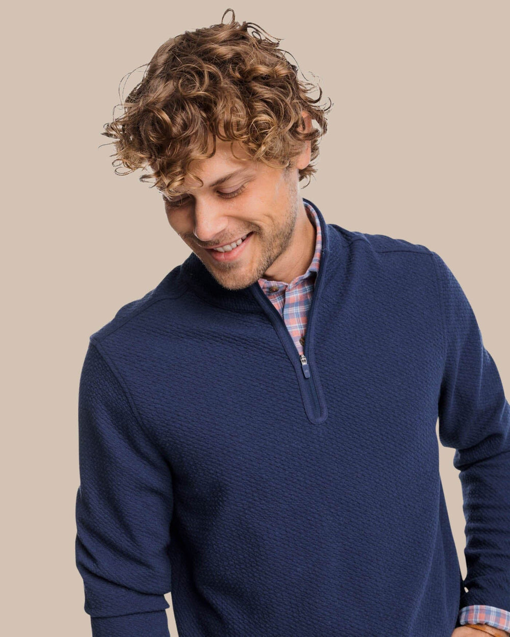 The front view of the Southern Tide Heather Outbound Quarter Zip by Southern Tide - Heather True Navy