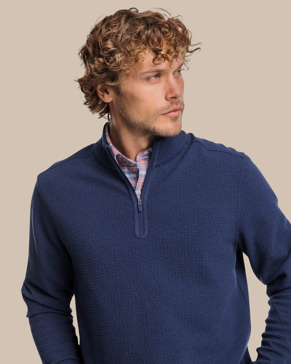 The front view of the Southern Tide Heather Outbound Quarter Zip by Southern Tide - Heather True Navy