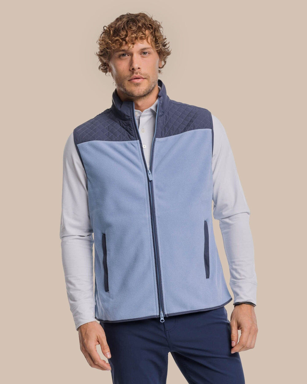 The front view of the Southern Tide Hucksley Vest by Southern Tide - Mountain Spring Blue