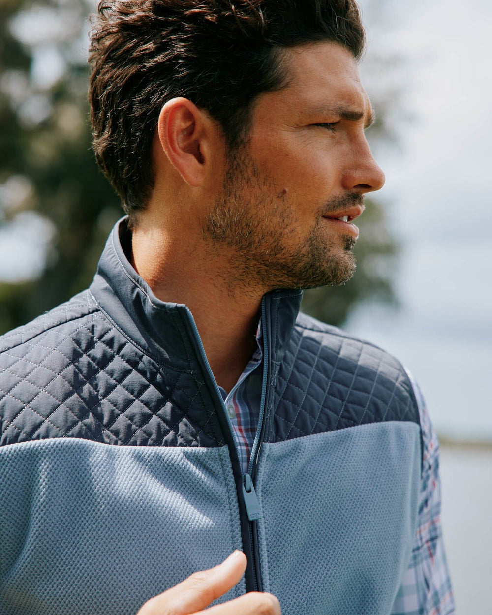 The front view of the Southern Tide Hucksley Vest by Southern Tide - Mountain Spring Blue