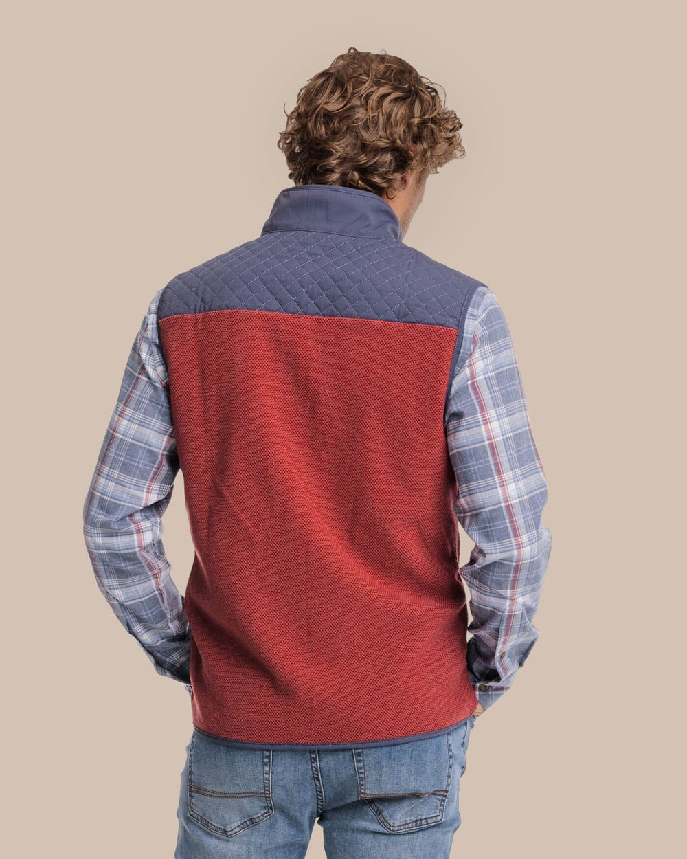 The back view of the Southern Tide Hucksley Vest by Southern Tide - Tuscany Red