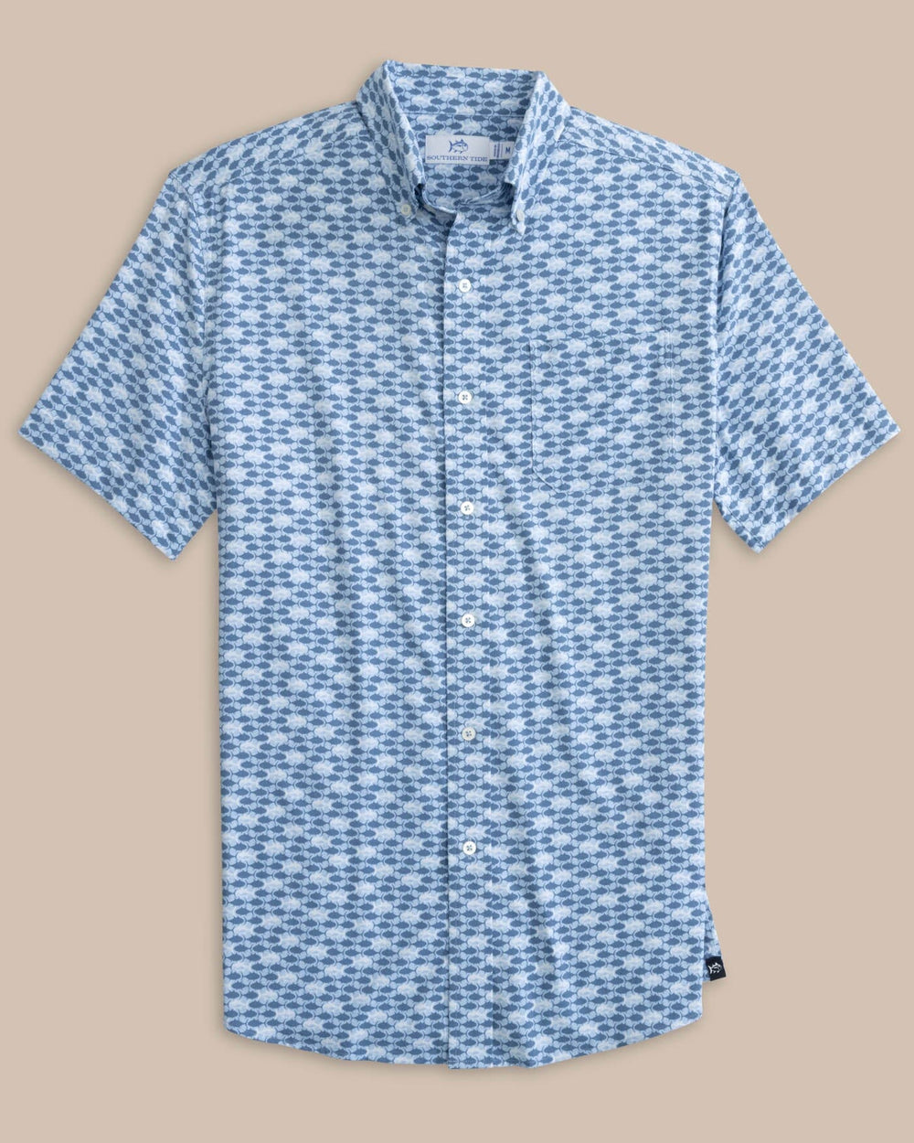 The front view of the Southern Tide Intercoastal Heather Skipping Jacks Short Sleeve Sportshirt by Southern Tide - Heather Clearwater Blue