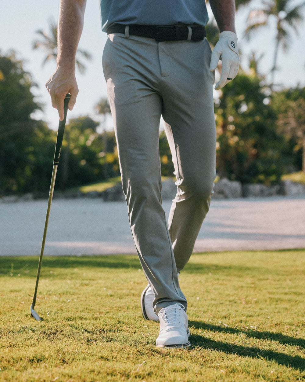 The lifestyle front view of the Men's Jack Performance Pant by Southern Tide - Steel Grey