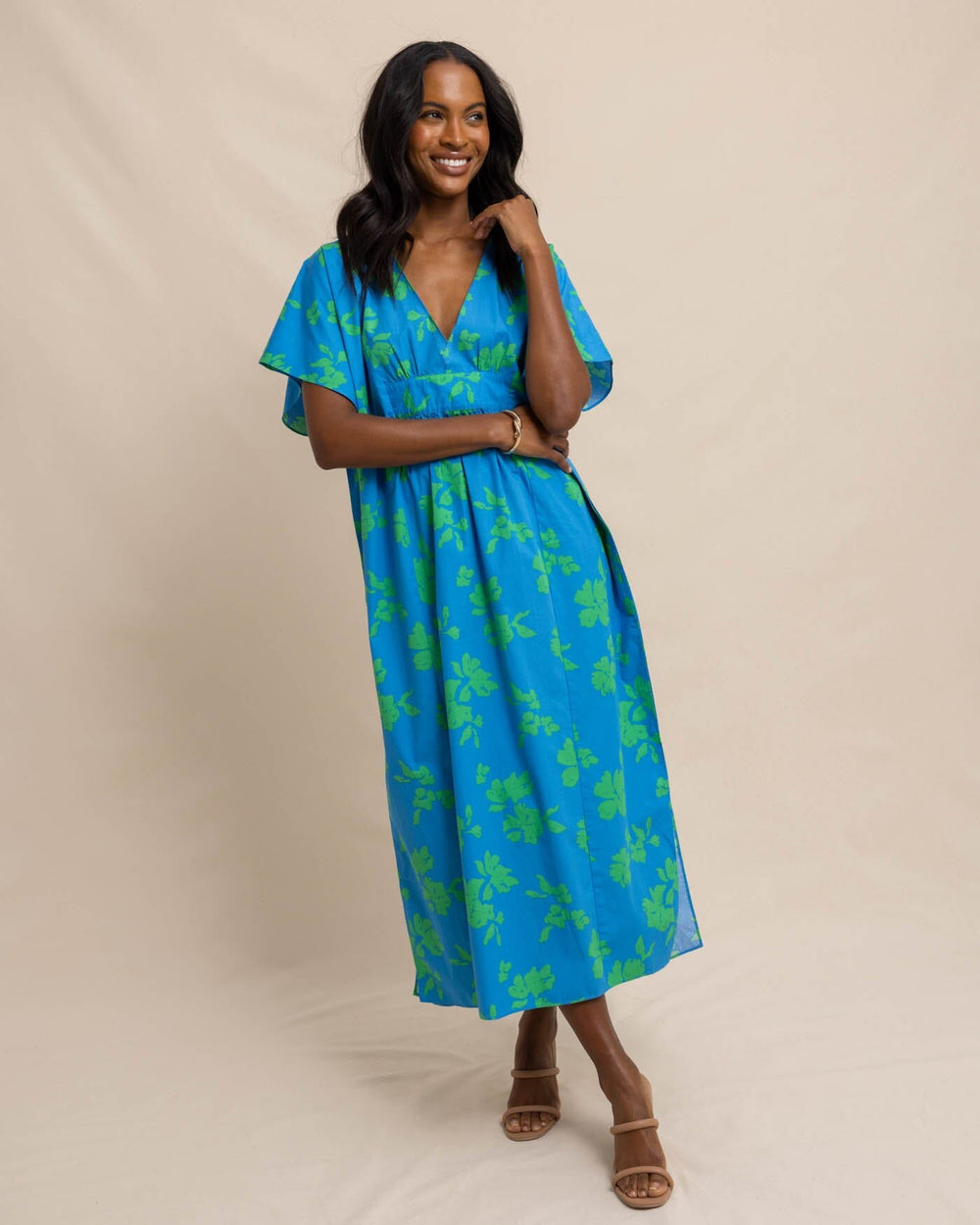 The front view of the Southern Tide Journi Hour of Flowers Caftan by Southern Tide - Swedish Blue