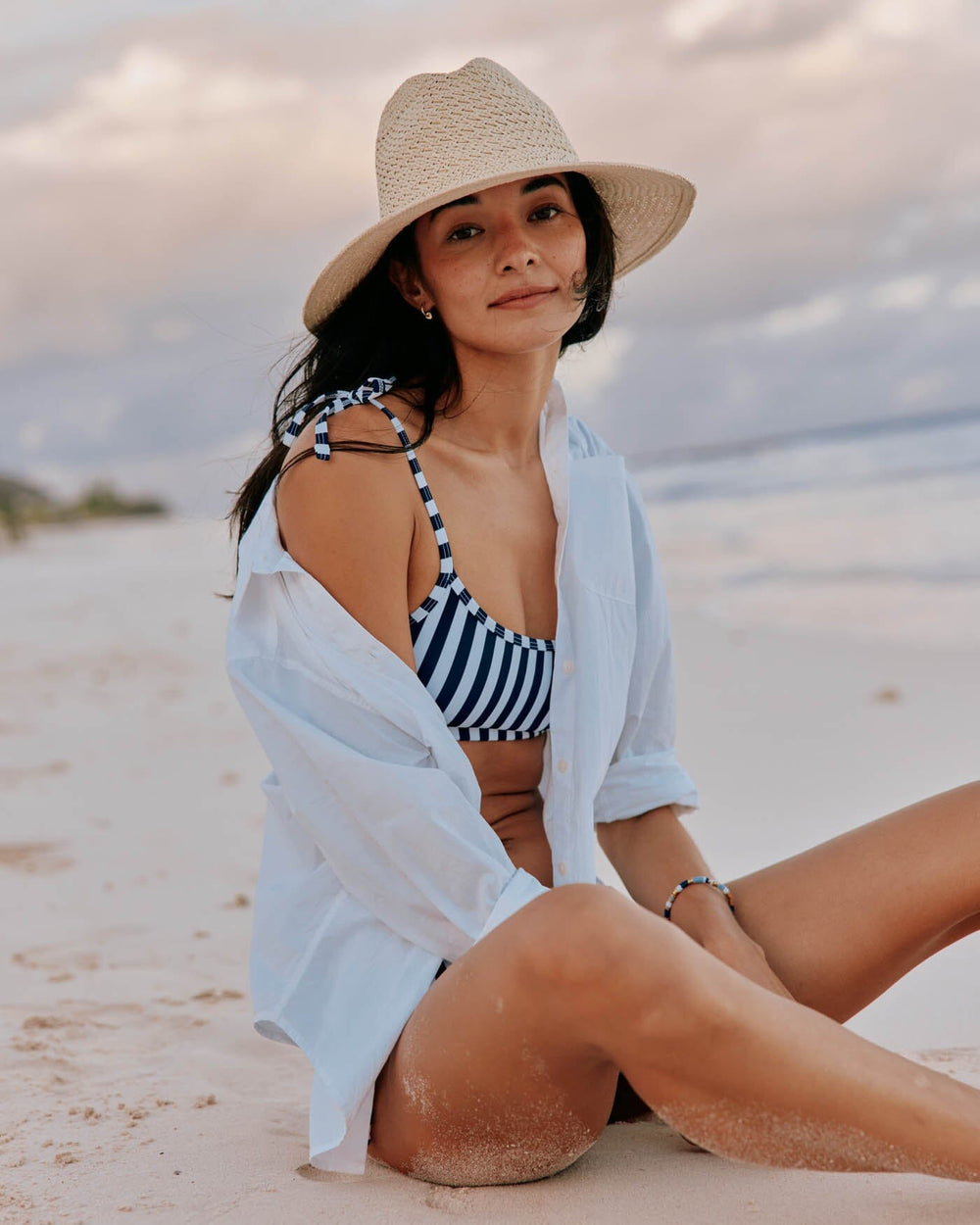 The front view of the Southern Tide Katherine Poplin Shirt by Southern Tide - Classic White