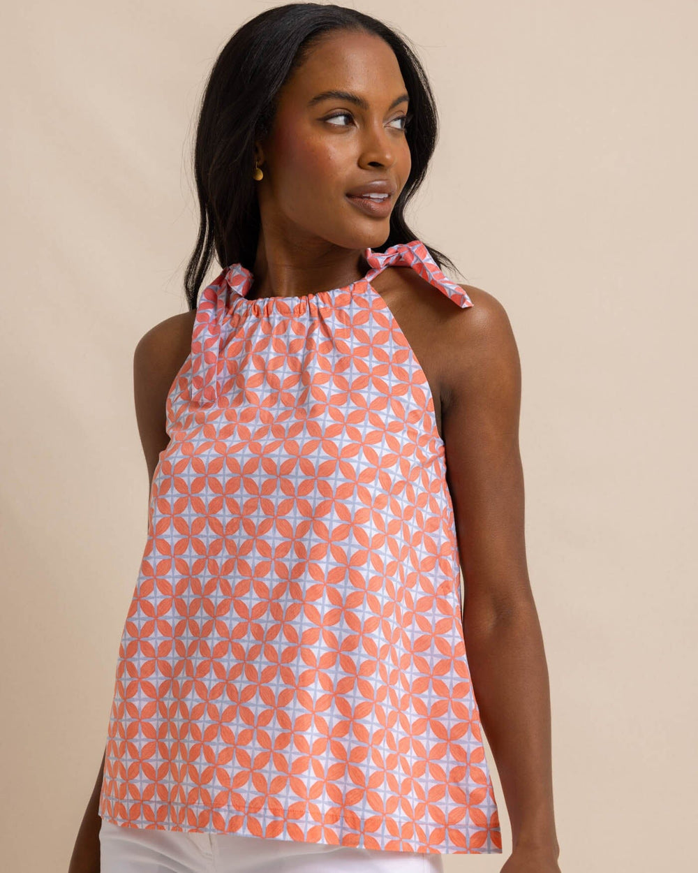 The front view of the Southern Tide Kaylen Sun Daze Top by Southern Tide - Conch Shell