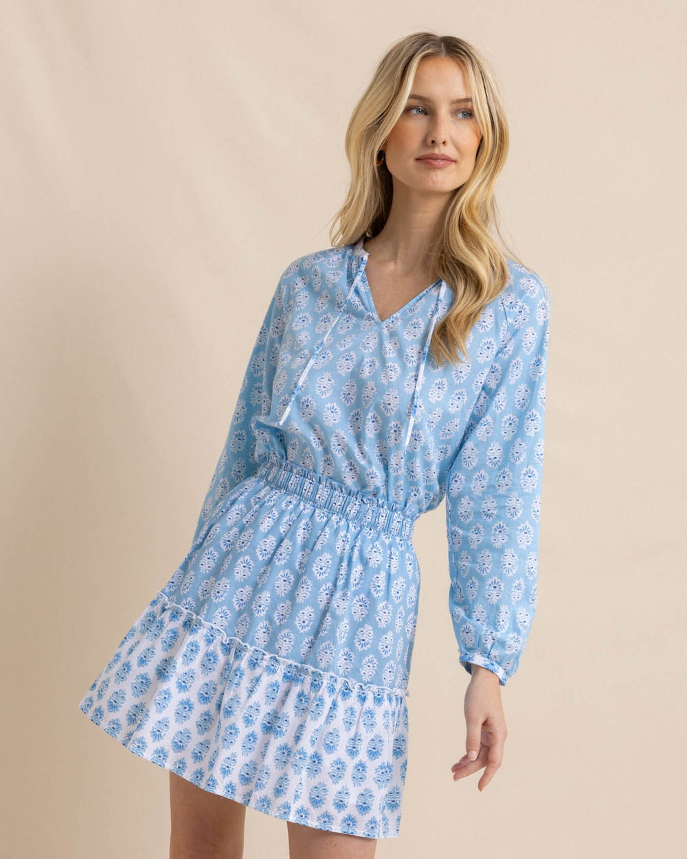 The front view of the Southern Tide Keely Garden Variety Printed Skirt by Southern Tide - Clearwater Blue
