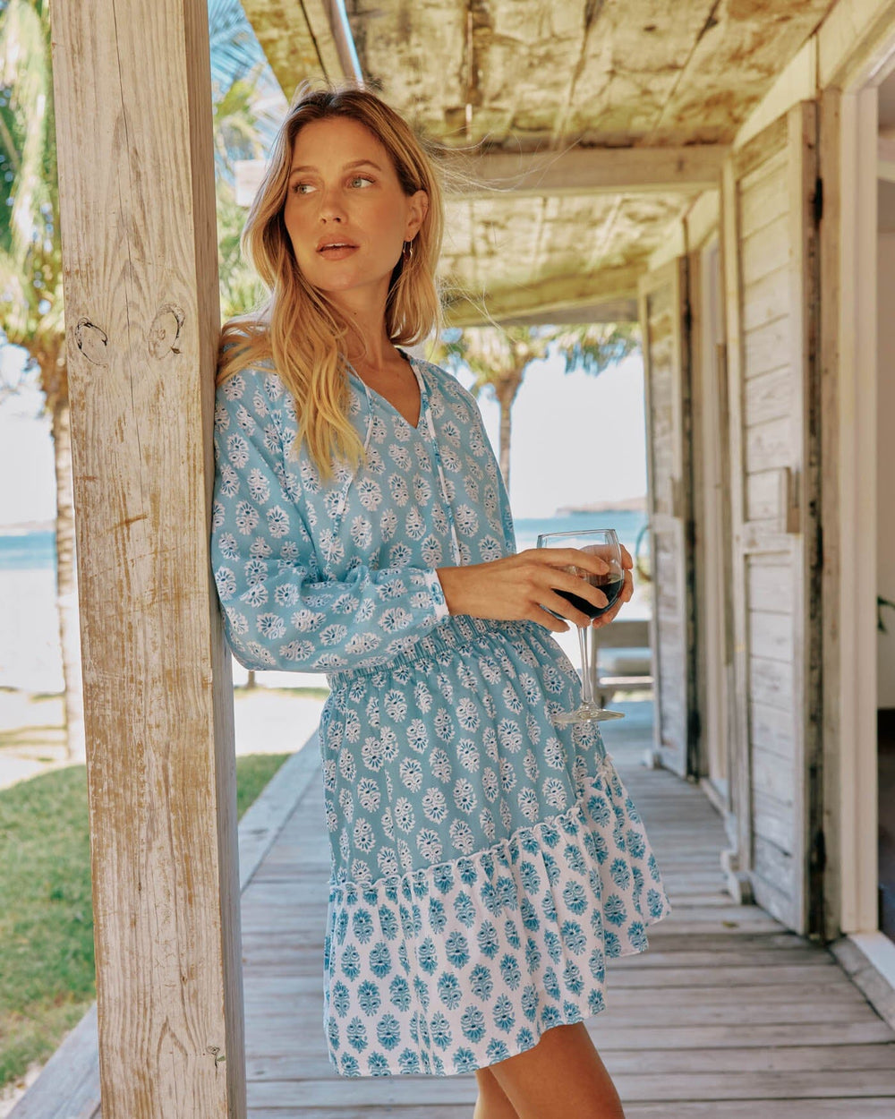 The front view of the Southern Tide Keely Garden Variety Printed Skirt by Southern Tide - Clearwater Blue
