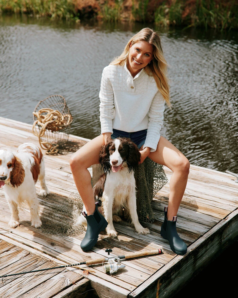 The front view of the Southern Tide Kelsea Quilted Heather Pullover by Southern Tide - Heather Star White