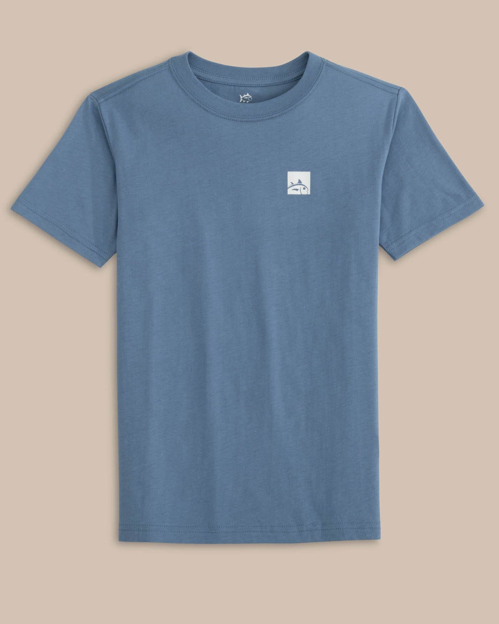 The front view of the Southern Tide Kids Cropped Skipjack Box Short Sleeve T-Shirt by Southern Tide - Coronet Blue