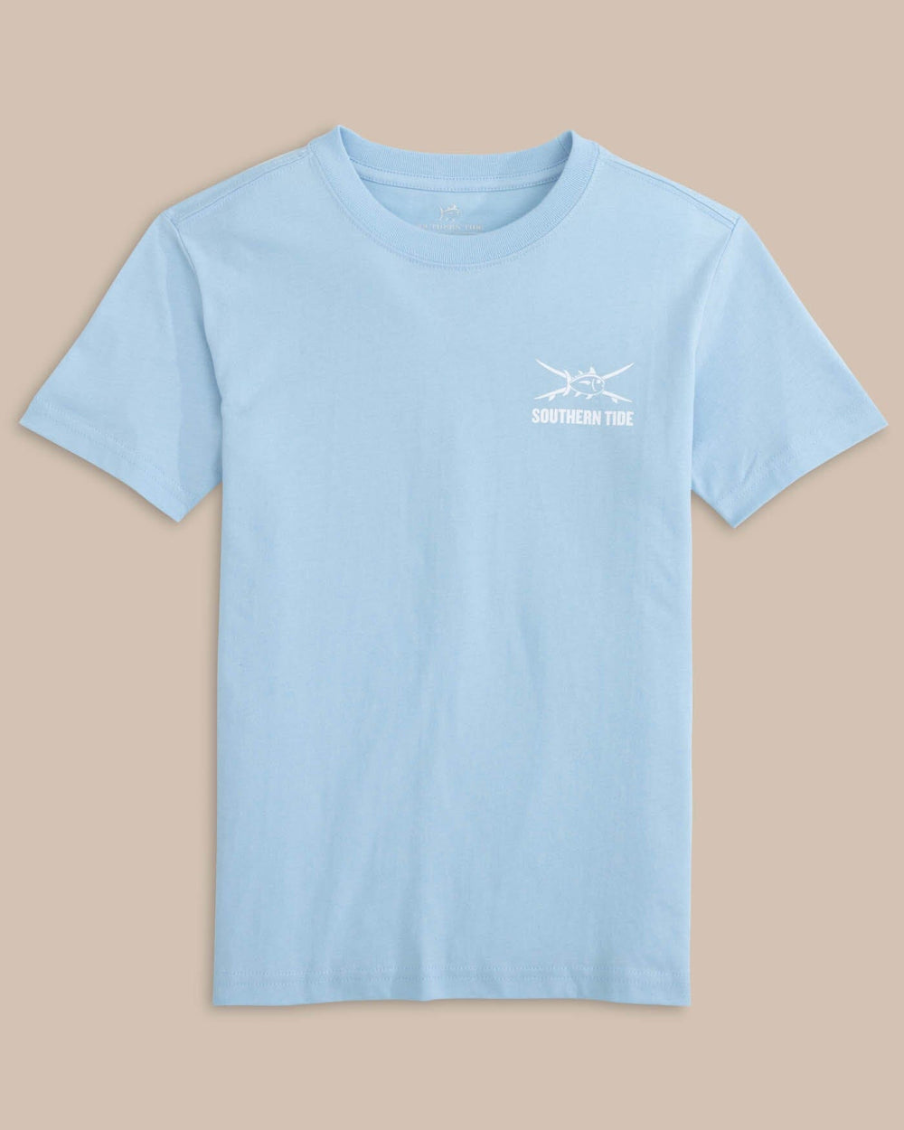 The front view of the Southern Tide Kids Surf Style Short Sleeve T-shirt by Southern Tide - Clearwater Blue