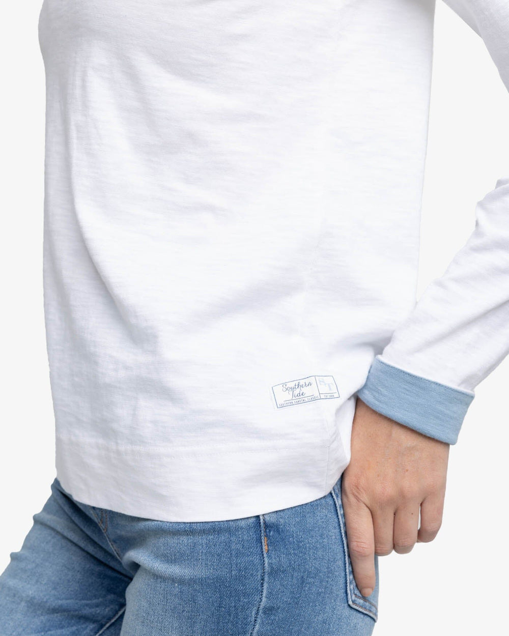 The front view of the Southern Tide Kimmy Crew Neck Long Sleeve T-Shirt by Southern Tide - Classic White