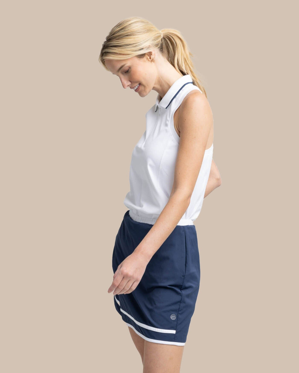 The detail view of the Southern Tide Kristy Performance Tank by Southern Tide - Classic White