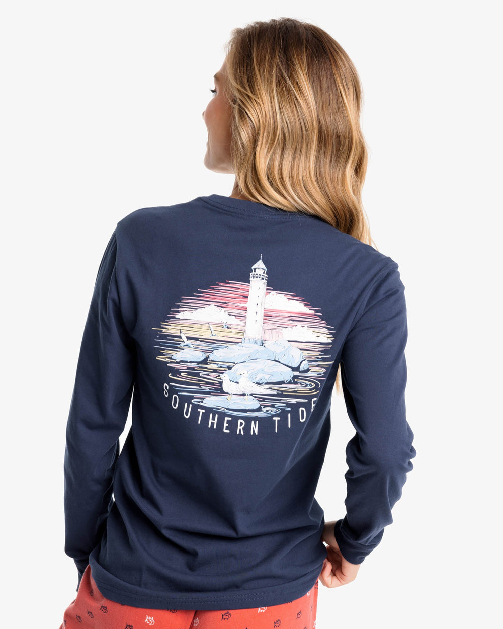 The back view of the Light House Long Sleeve T-Shirt by Southern Tide - True Navy