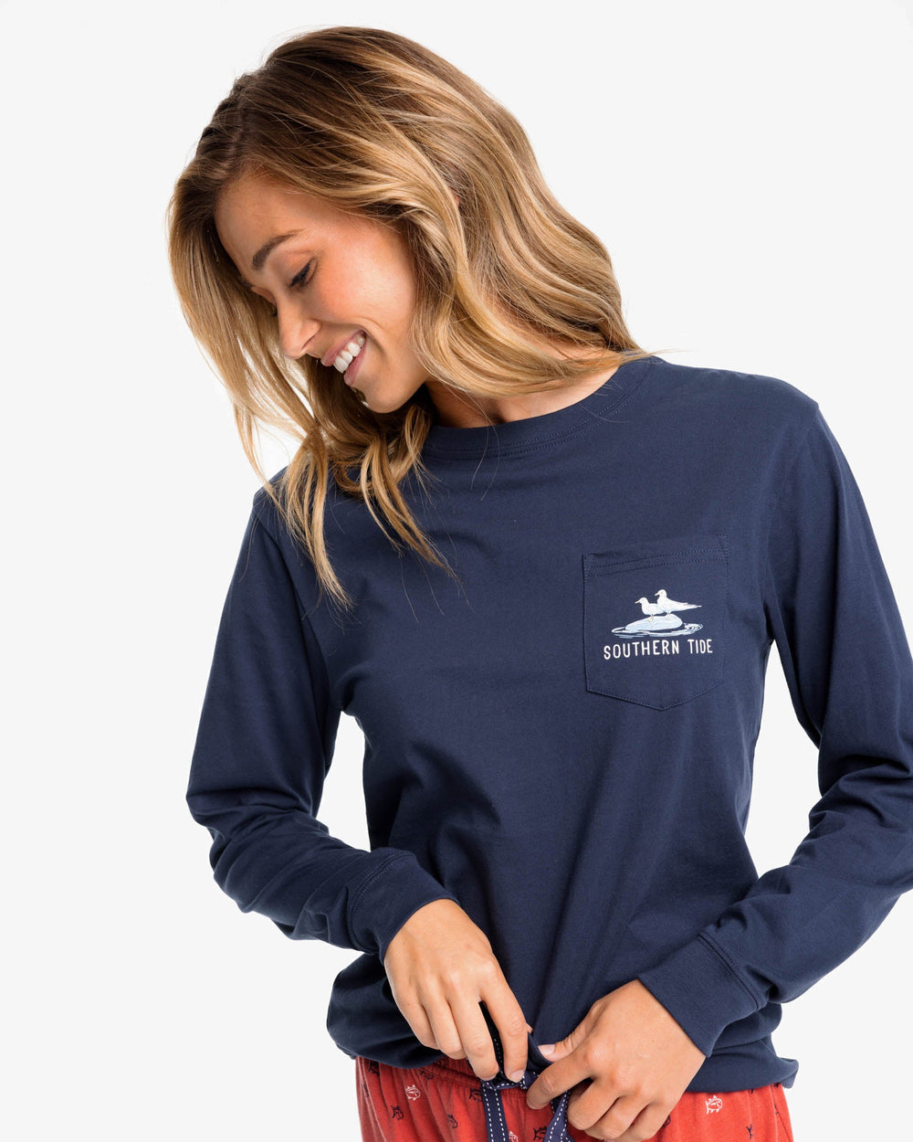 The front view of the Light House Long Sleeve T-Shirt by Southern Tide - True Navy
