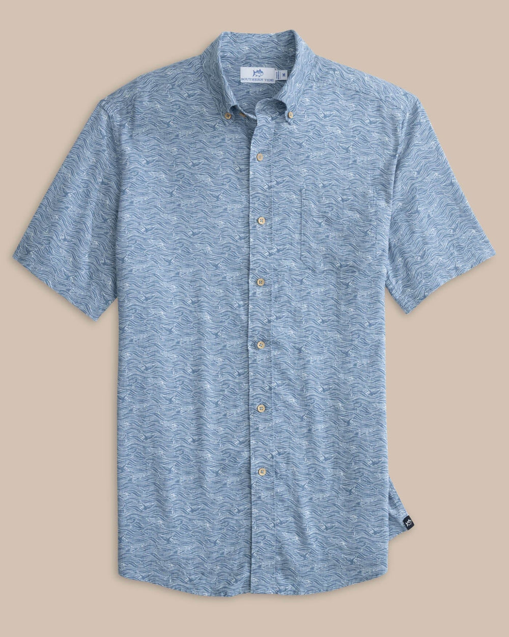 The front view of the Southern Tide Linen Rayon The Whaler Short Sleeve SportShirt by Southern Tide - Coronet Blue