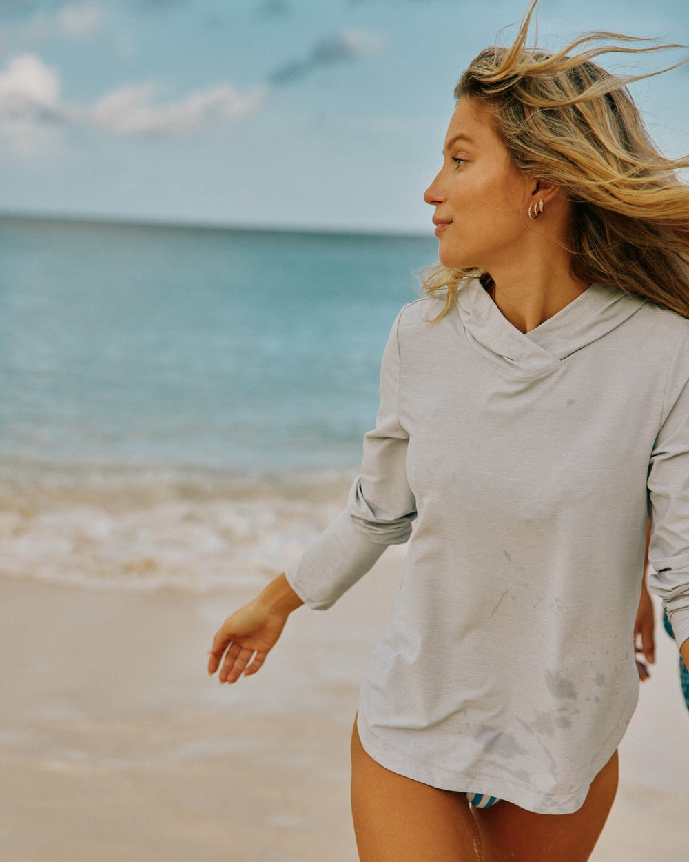 The front view of the Southern Tide Linley brrr illiant Performance Hoodie by Southern Tide - Platinum Grey