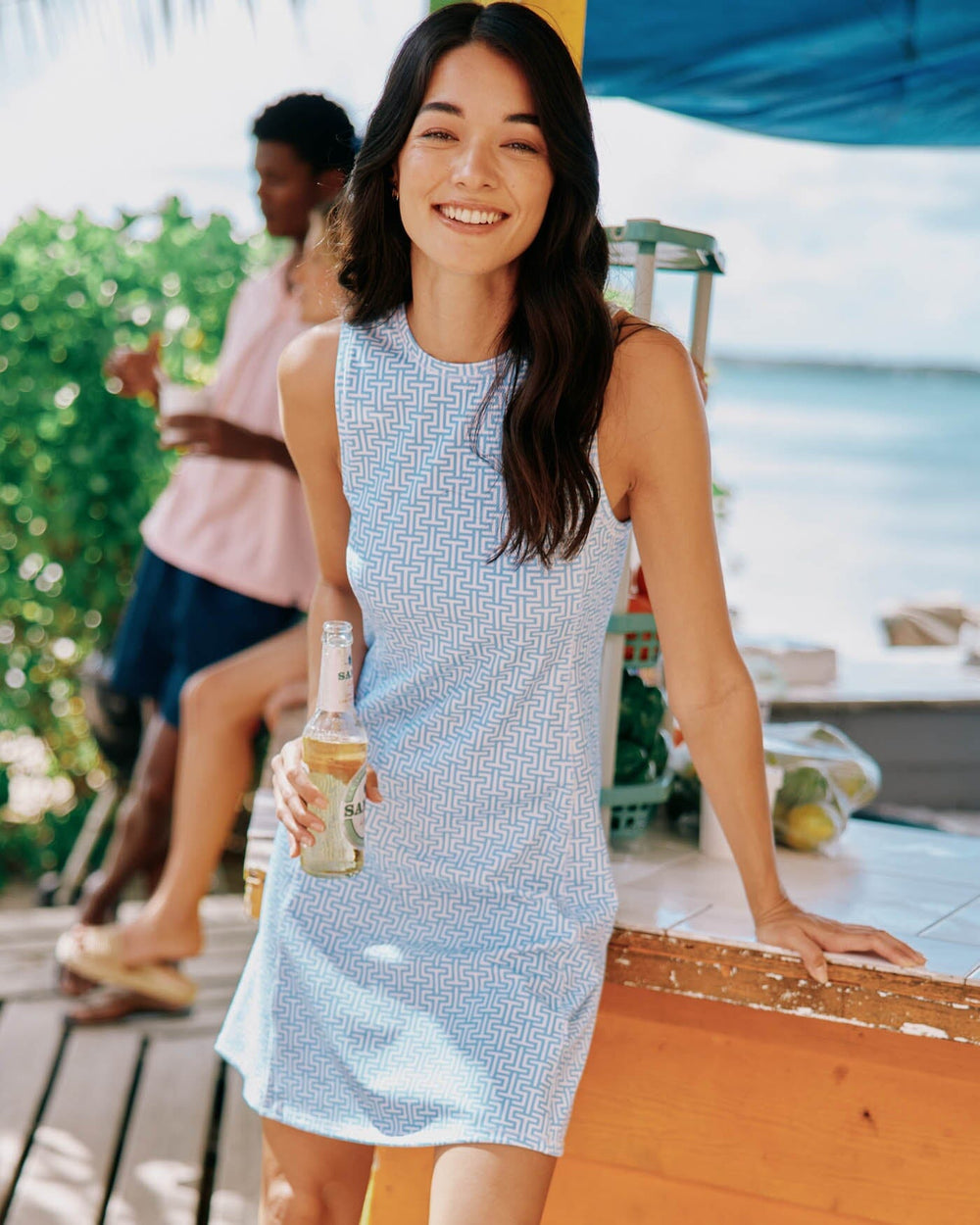 The front view of the Southern Tide Lyllee Printed Performance Dress by Southern Tide - Classic White