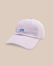 The front view of the Southern Tide Mini Skipjack Leather Strap Hat by Southern Tide - Orchid Petal