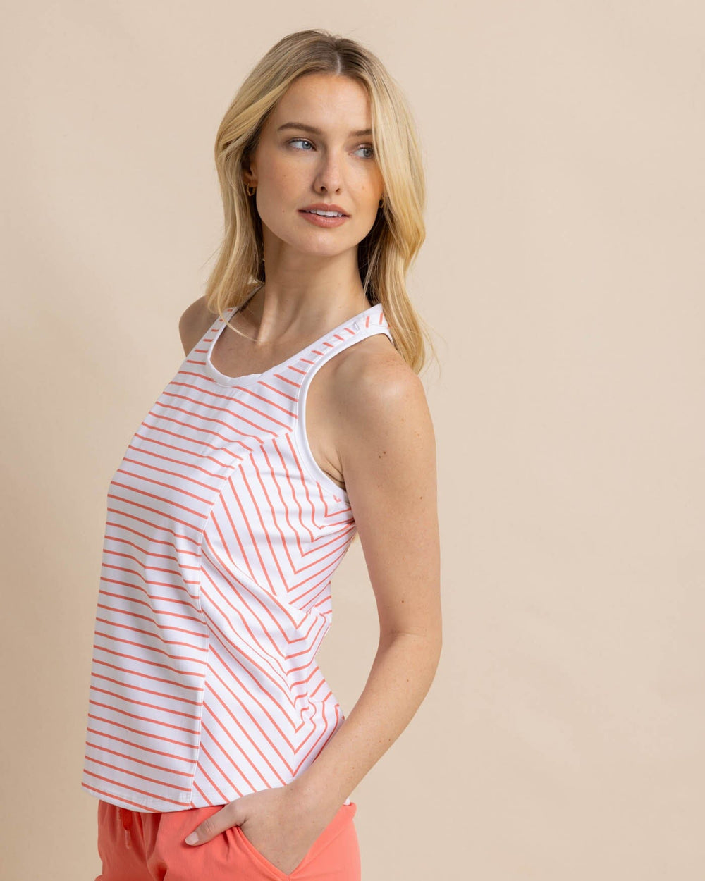 The front view of the Southern Tide Myra Stripe Racerback Tank by Southern Tide - Classic White