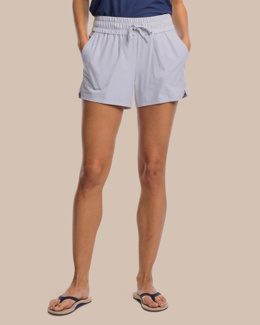 The front view of the Southern Tide Neeley brrr Performance Short by Southern Tide - Platinum Grey