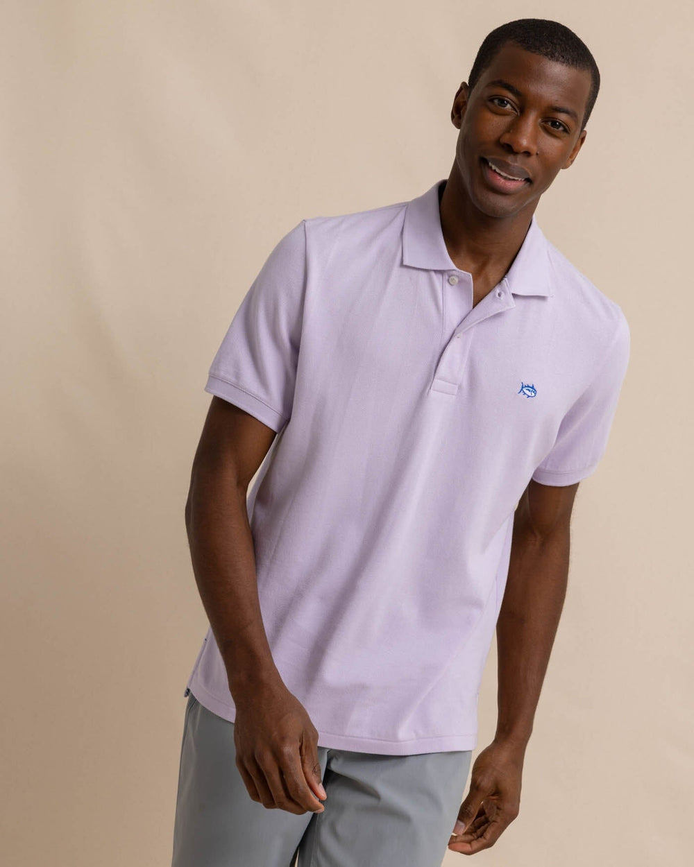 The front view of the Southern Tide new-skipjack-polo-shirt by Southern Tide - Orchid Petal