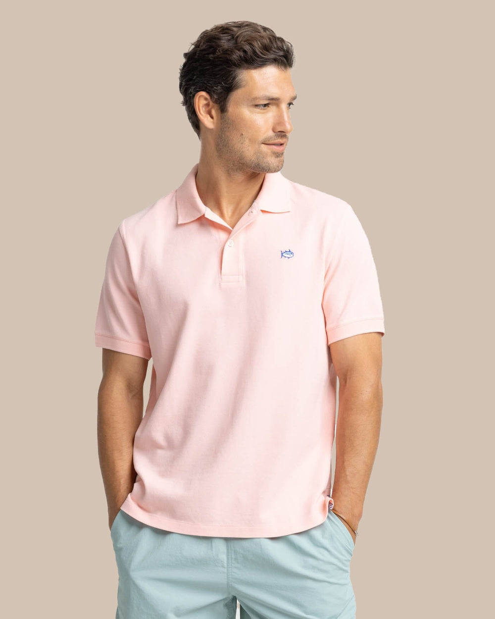 The front view of the Southern Tide new-skipjack-polo-shirt by Southern Tide - Pale Rosette Pink