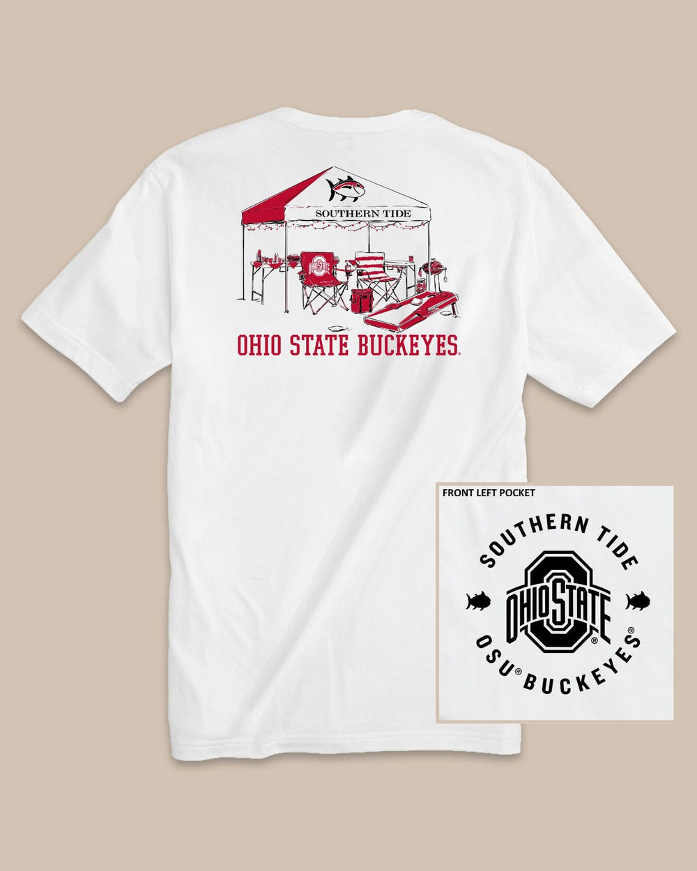 The front view of the Ohio State Buckeyes Tailgate Time T-Shirt by Southern Tide - Classic White