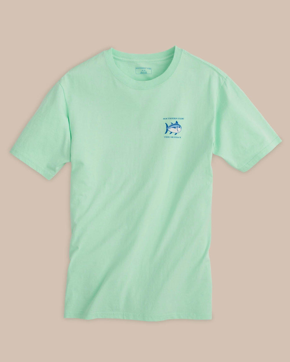 The front view of the Men's Green Original Skipjack Short Sleeve T-Shirt by Southern Tide - Offshore Green