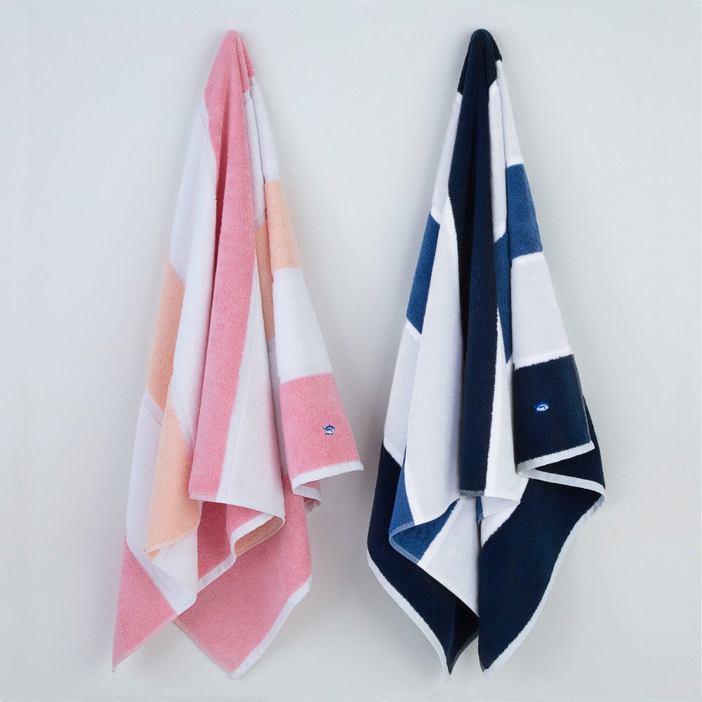 The front view of the Performance Striped Bath Towel in Cobalt Blue by Southern Tide - Cobalt Blue