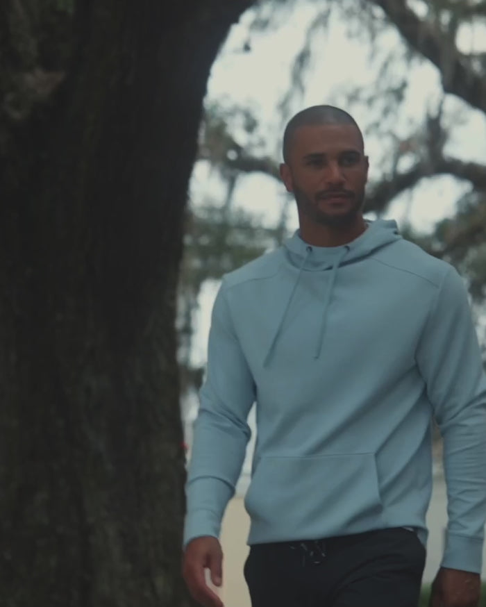 The vide view of the Southern Tide Stratford Heather Interlock Hoodie by Southern Tide - Heather Dream Blue