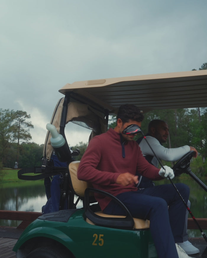 The video view of the Southern Tide Heather Outbound Quarter Zip by Southern Tide - Heather Bordeaux Red