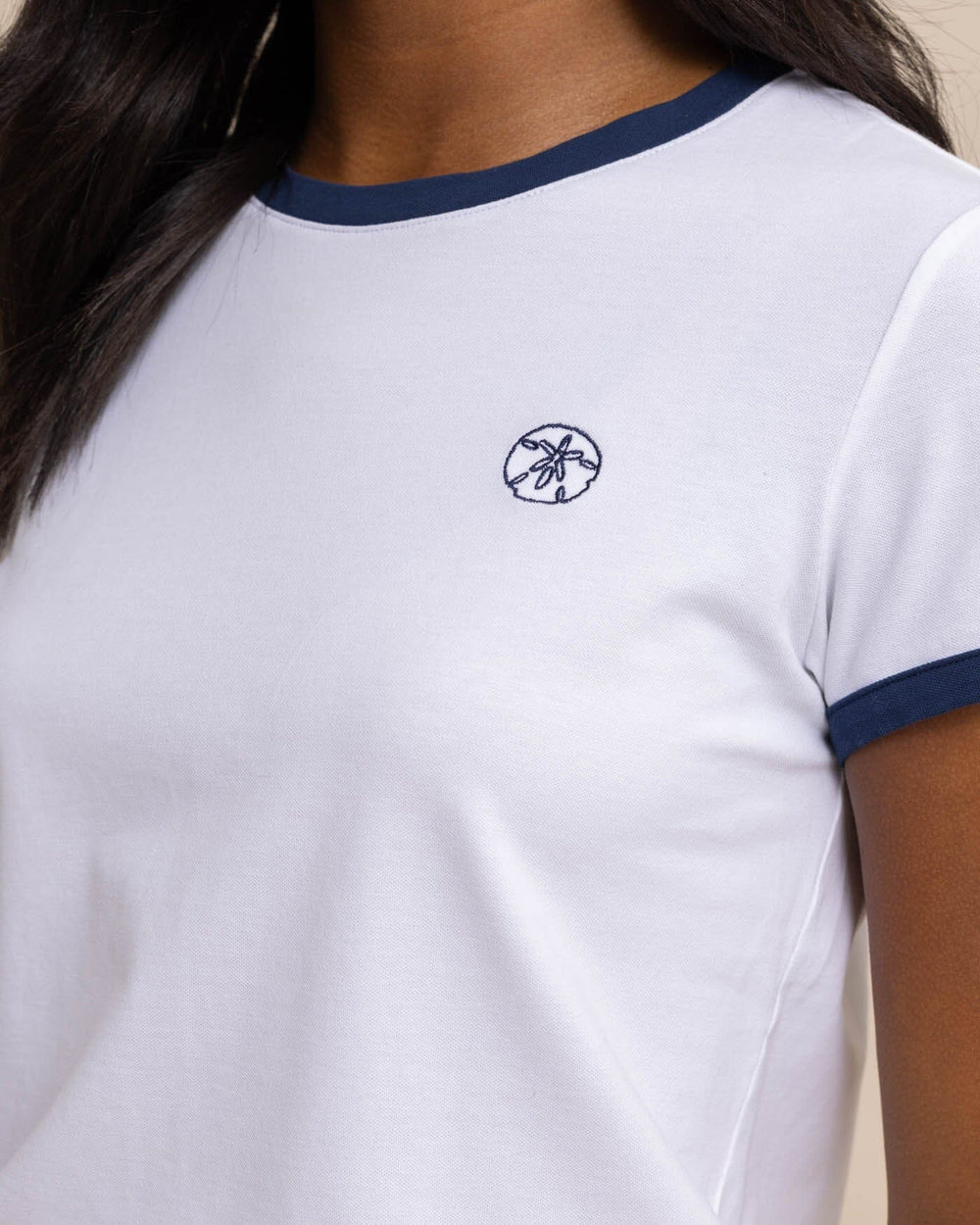 The detail view of the Reece Baby Pique Top by Southern Tide - Classic White