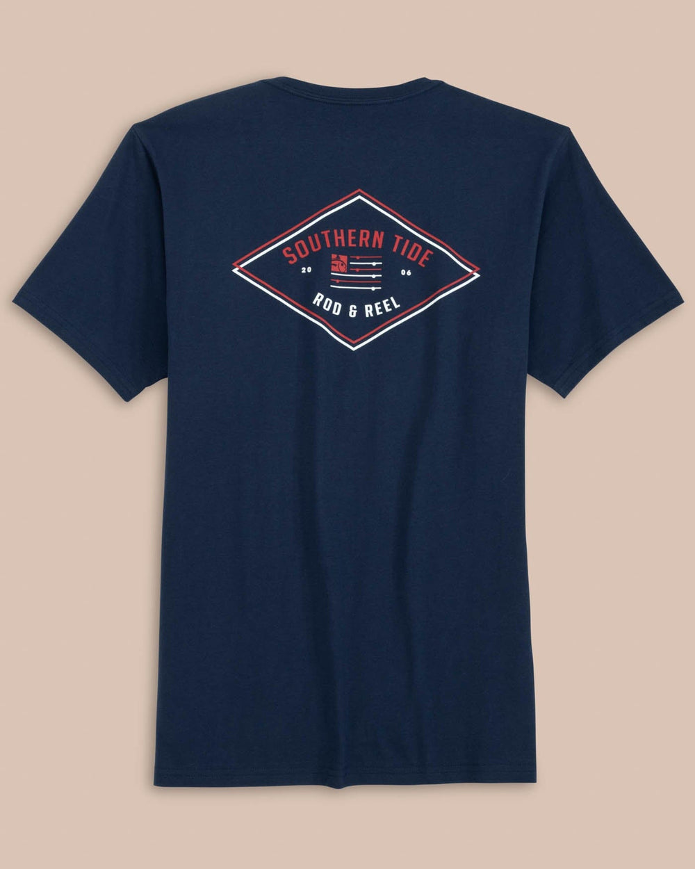 The back view of the Southern Tide Rod and Reel Flag Short Sleeve T-Shirt by Southern Tide - Navy