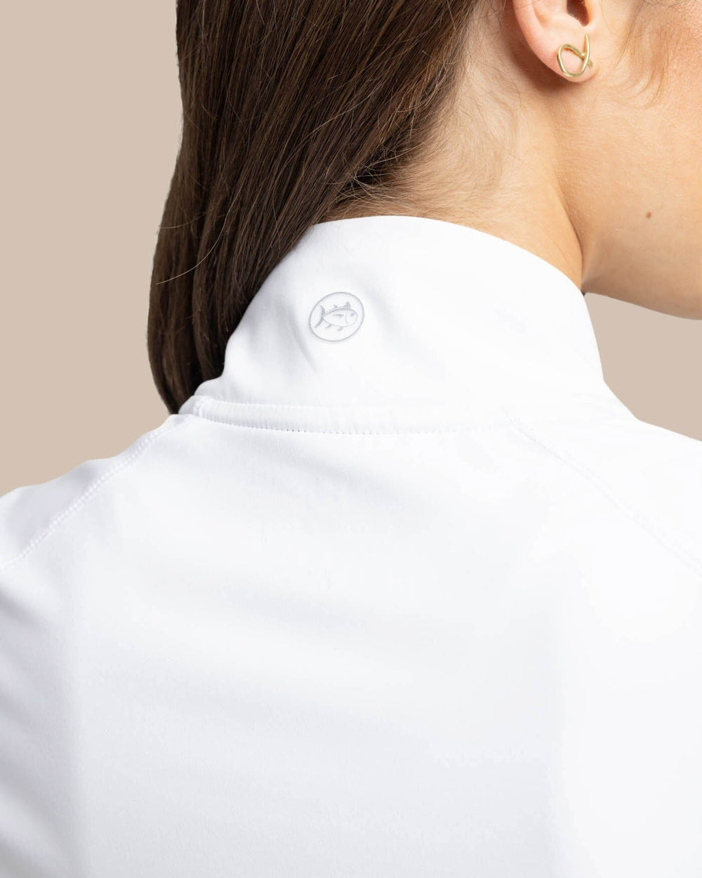 The yoke view of the Southern Tide Runaround Quarter Zip Pull Over by Southern Tide - Classic White