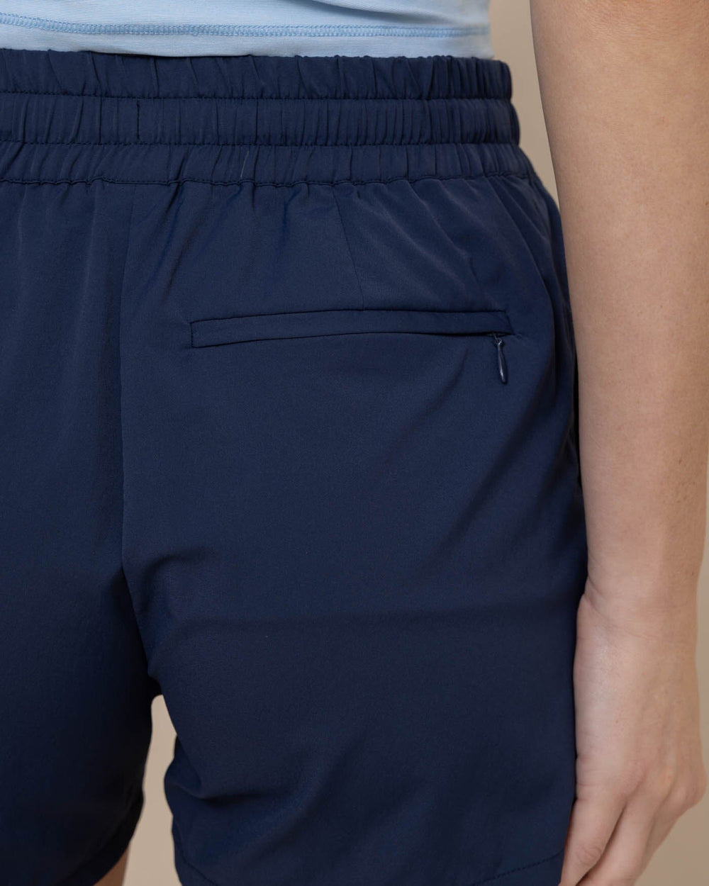 The detail view of the Southern Tide Sammie Intercoastal Performance Short by Southern Tide - Dress Blue